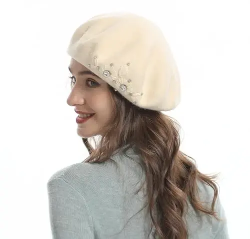 ZLYC Womens French Beret hat, Reversible Solid Color Mosaic Warm Beret Cap for Girls - 3