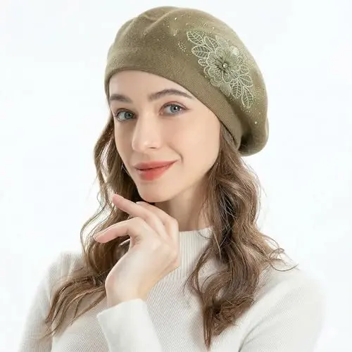 ZLYC Womens French Beret hat, Reversible Solid Color Mosaic Warm Beret Cap for Girls - 2
