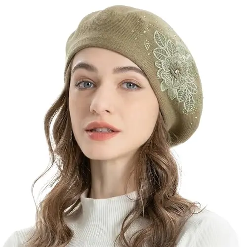 ZLYC Womens French Beret hat, Reversible Solid Color Mosaic Warm Beret Cap for Girls - 3