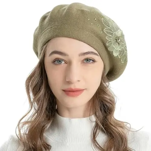 ZLYC Womens French Beret hat, Reversible Solid Color CasModazoneere Mosaic Warm Beret Cap for Girls 