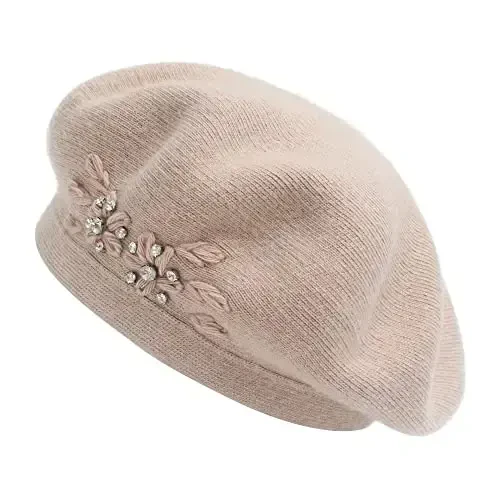 ZLYC Womens French Beret hat, Reversible Solid Color Mosaic Warm Beret Cap for Girls 