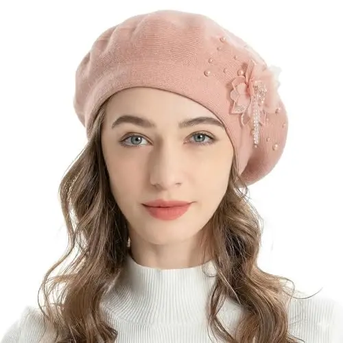 ZLYC Womens French Beret hat, Reversible Solid Color Mosaic Warm Beret Cap for Girls 