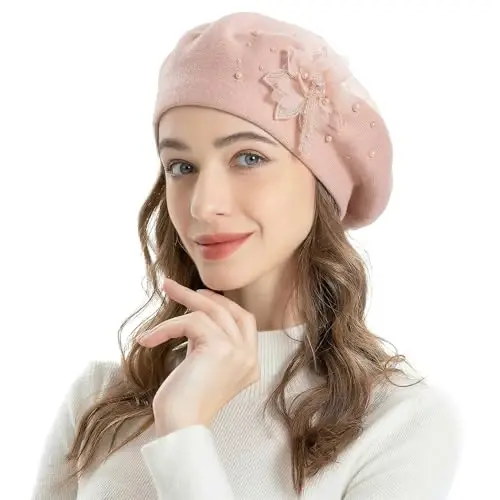 ZLYC Womens French Beret hat, Reversible Solid Color Mosaic Warm Beret Cap for Girls - ZLYC (1)