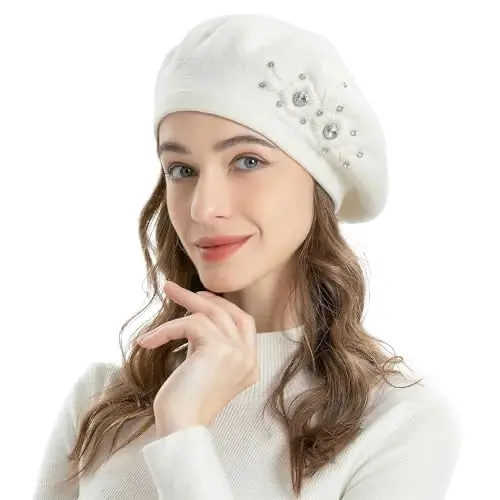 ZLYC Womens French Beret hat, Reversible Solid Color Mosaic Warm Beret Cap for Girls - 2