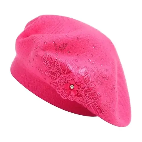 ZLYC Womens French Beret hat, Reversible Solid Color Mosaic Warm Beret Cap for Girls - 4