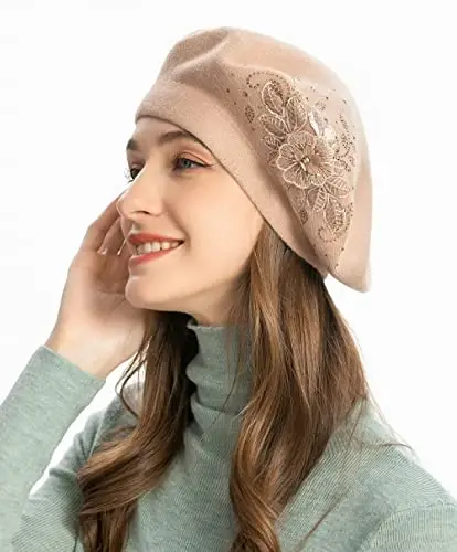 ZLYC Womens French Beret hat, Reversible Solid Color Mosaic Warm Beret Cap for Girls - 8