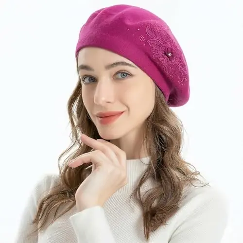 ZLYC Womens French Beret hat, Reversible Solid Color Mosaic Warm Beret Cap for Girls - ZLYC (1)