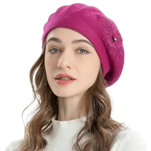 ZLYC Womens French Beret hat, Reversible Solid Color Mosaic Warm Beret Cap for Girls - 3