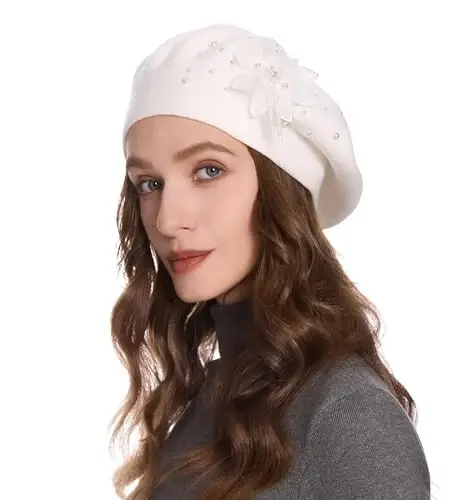ZLYC Womens French Beret hat, Reversible Solid Color Mosaic Warm Beret Cap for Girls - 2