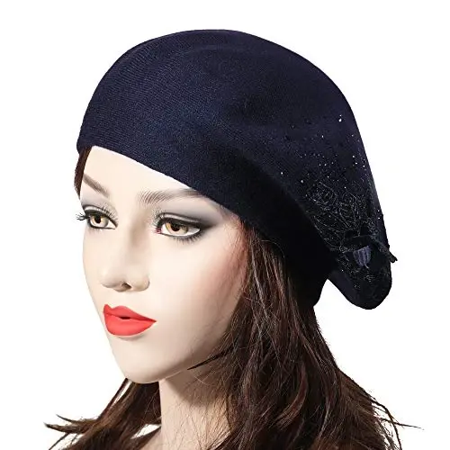 ZLYC Womens French Beret hat, Reversible Solid Color Mosaic Warm Beret Cap for Girls - 2