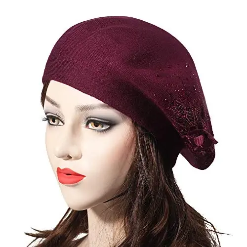 ZLYC Womens French Beret hat, Reversible Solid Color Mosaic Warm Beret Cap for Girls - ZLYC (1)