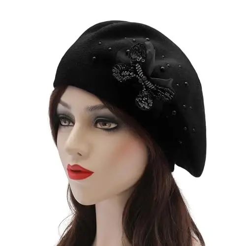 ZLYC Womens French Beret hat, Reversible Solid Color Mosaic Warm Beret Cap for Girls - 2