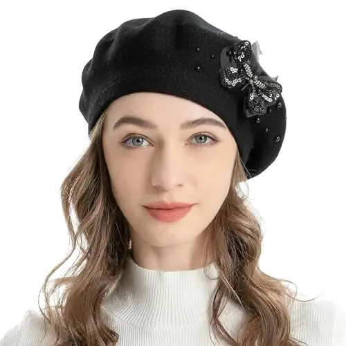 ZLYC Womens French Beret hat, Reversible Solid Color Mosaic Warm Beret Cap for Girls 