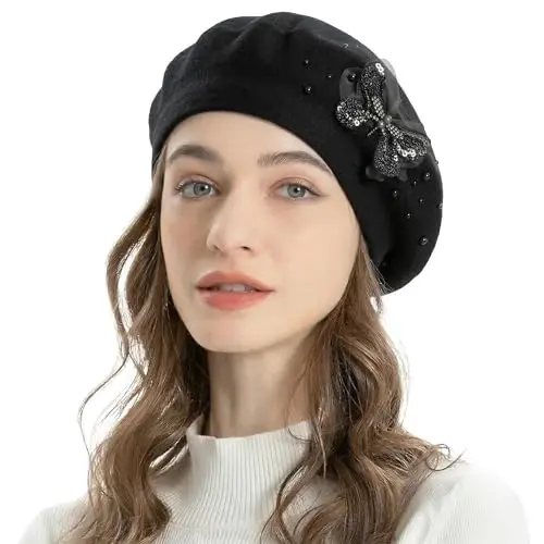 ZLYC Womens French Beret hat, Reversible Solid Color Mosaic Warm Beret Cap for Girls - 3