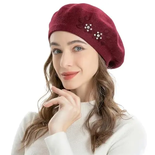 ZLYC Womens French Beret hat, Reversible Solid Color Mosaic Warm Beret Cap for Girls - 2
