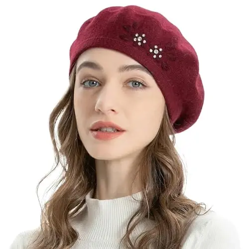 ZLYC Womens French Beret hat, Reversible Solid Color Mosaic Warm Beret Cap for Girls - 3