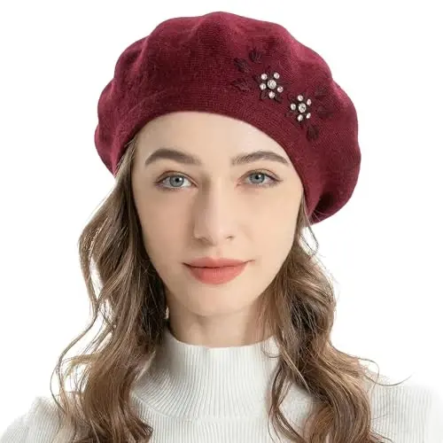 ZLYC Womens French Beret hat, Reversible Solid Color Mosaic Warm Beret Cap for Girls 