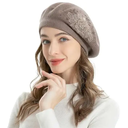 ZLYC Womens French Beret hat, Reversible Solid Color Mosaic Warm Beret Cap for Girls - 2