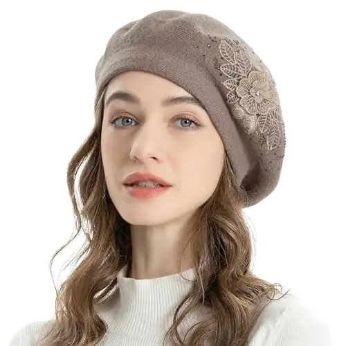 ZLYC Womens French Beret hat, Reversible Solid Color Mosaic Warm Beret Cap for Girls - 3