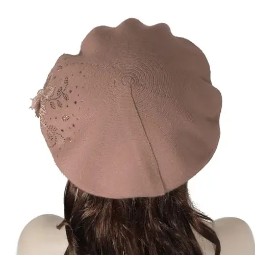 ZLYC Womens French Beret hat, Reversible Solid Color Mosaic Warm Beret Cap for Girls - 5
