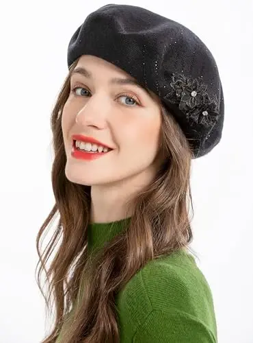 ZLYC Womens French Beret hat, Reversible Solid Color Mosaic Warm Beret Cap for Girls - 9