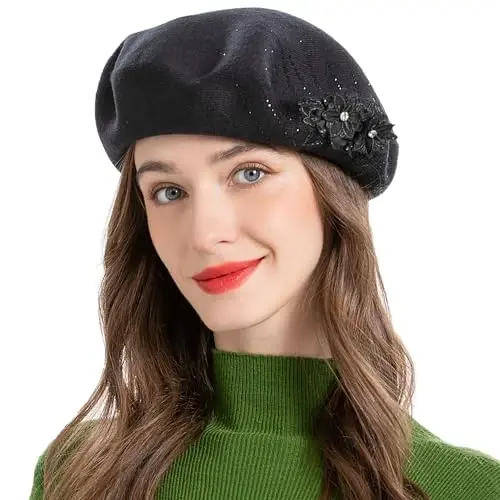 ZLYC Womens French Beret hat, Reversible Solid Color Mosaic Warm Beret Cap for Girls 