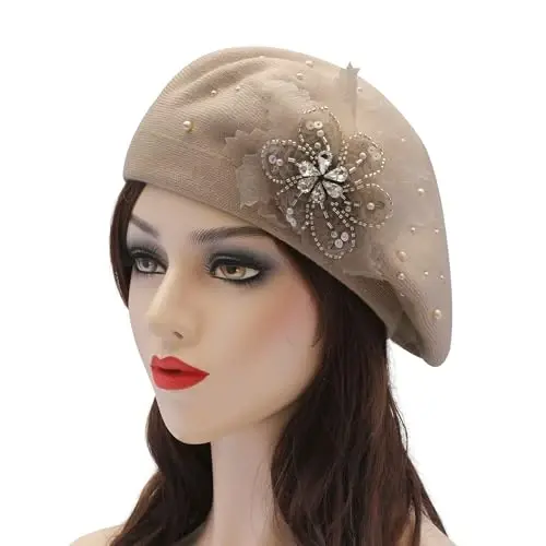 ZLYC Womens French Beret hat, Reversible Solid Color Mosaic Warm Beret Cap for Girls - 2