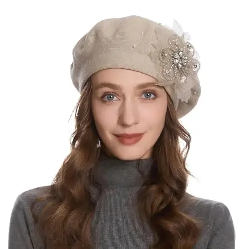 ZLYC Womens French Beret hat, Reversible Solid Color Mosaic Warm Beret Cap for Girls 