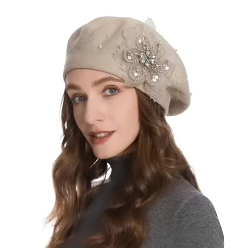 ZLYC Womens French Beret hat, Reversible Solid Color Mosaic Warm Beret Cap for Girls - 2