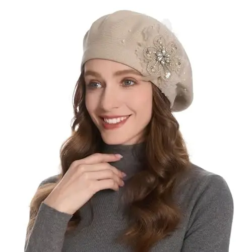 ZLYC Womens French Beret hat, Reversible Solid Color Mosaic Warm Beret Cap for Girls - 3