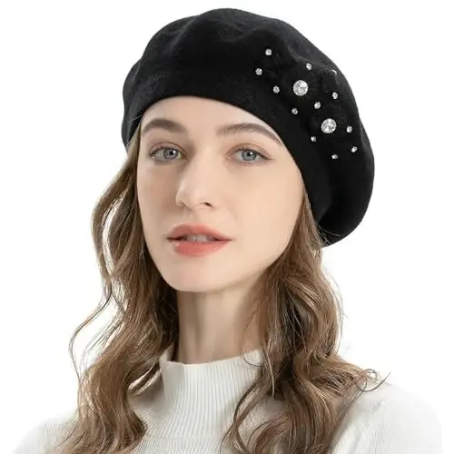 ZLYC Womens French Beret hat, Reversible Solid Color Mosaic Warm Beret Cap for Girls - 3