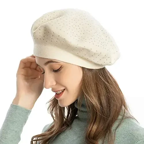 ZLYC Womens French Beret hat, Reversible Solid Color Mosaic Warm Beret Cap for Girls 