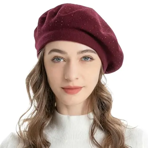 ZLYC Womens French Beret hat, Reversible Solid Color Mosaic Warm Beret Cap for Girls - 1