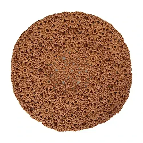 ZLYC Women Cotton Slouchy Crochet Beret Handmade Cutout Floral Beanie Hat - 5