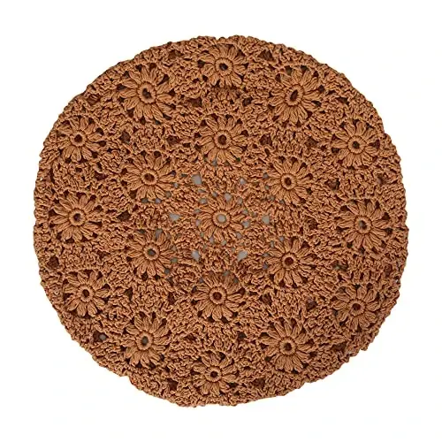 ZLYC Women Cotton Slouchy Crochet Beret Handmade Cutout Floral Beanie Hat - 5