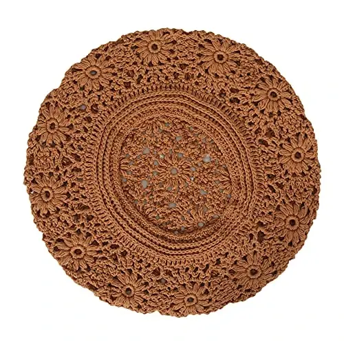 ZLYC Women Cotton Slouchy Crochet Beret Handmade Cutout Floral Beanie Hat - 6