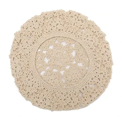 ZLYC Women Cotton Slouchy Crochet Beret Handmade Cutout Floral Beanie Hat - 6