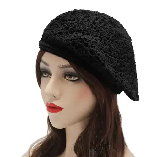 ZLYC Women Cotton Slouchy Crochet Beret Handmade Cutout Floral Beanie Hat - ZLYC (1)
