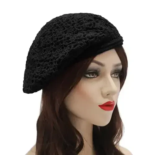 ZLYC Women Cotton Slouchy Crochet Beret Handmade Cutout Floral Beanie Hat - 3