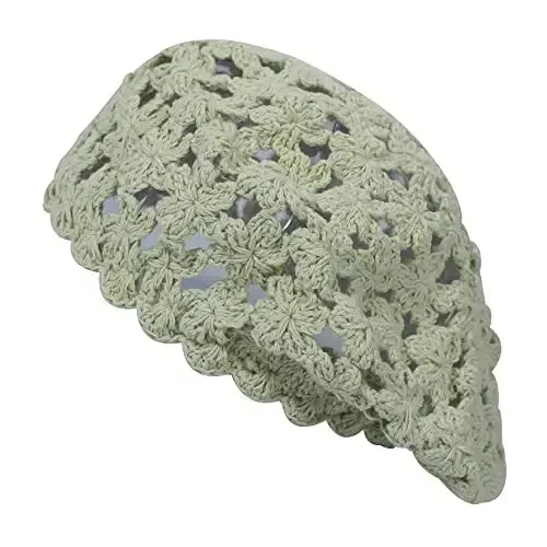 ZLYC Women Cotton Slouchy Crochet Beret Handmade Cutout Floral Beanie Hat 
