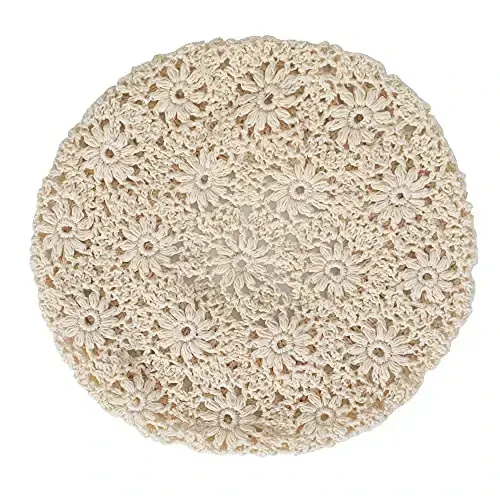 ZLYC Women Cotton Slouchy Crochet Beret Handmade Cutout Floral Beanie Hat - 5