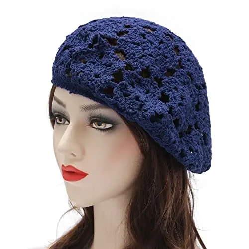 ZLYC Women Cotton Slouchy Crochet Beret Handmade Cutout Floral Beanie Hat - 2