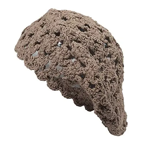 ZLYC Women Cotton Slouchy Crochet Beret Handmade Cutout Floral Beanie Hat - 1