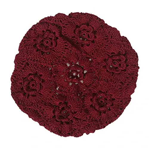 ZLYC Women Cotton Slouchy Crochet Beret Handmade Cutout Floral Beanie Hat - 5