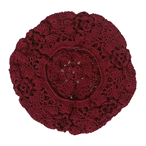 ZLYC Women Cotton Slouchy Crochet Beret Handmade Cutout Floral Beanie Hat - 6
