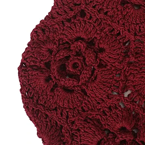 ZLYC Women Cotton Slouchy Crochet Beret Handmade Cutout Floral Beanie Hat - 7