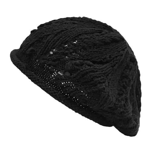 ZLYC Women Cotton Slouchy Crochet Beret Handmade Cutout Floral Beanie Hat - 1