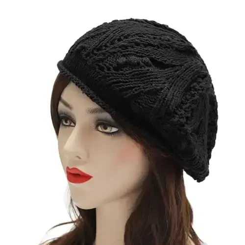 ZLYC Women Cotton Slouchy Crochet Beret Handmade Cutout Floral Beanie Hat - ZLYC (1)