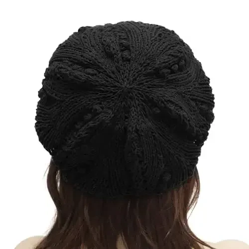 ZLYC Women Cotton Slouchy Crochet Beret Handmade Cutout Floral Beanie Hat - 3