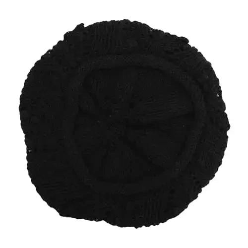 ZLYC Women Cotton Slouchy Crochet Beret Handmade Cutout Floral Beanie Hat - 5